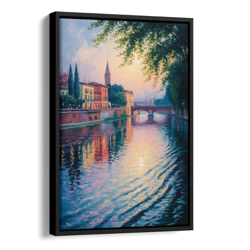 Adige River Reflections Side - Black Canvas Wall Art