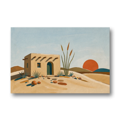 Adobe House Painting at Desert Sundown - Canvas Wall Art - Front