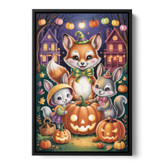 Adorable Animal TrickorTreat Cute Halloween - Black Framed Canvas Wall Art - Front