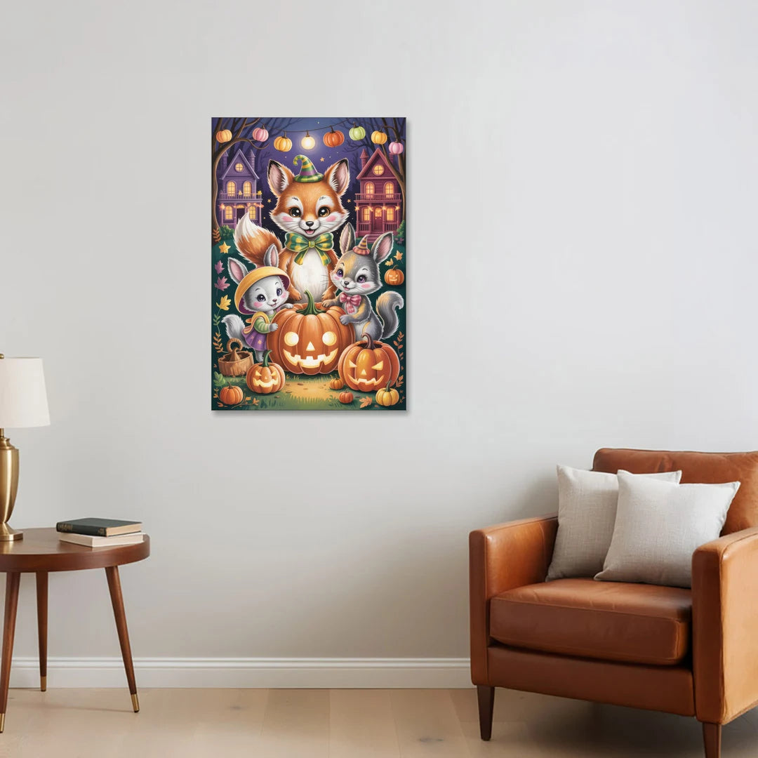 Adorable Animal TrickorTreat Cute Halloween - Canvas Wall Art - Sofa - 24x36