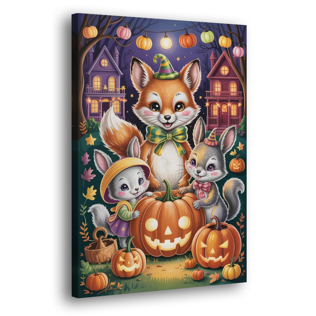 Adorable Animal TrickorTreat Cute Halloween Side - Canvas Wall Art