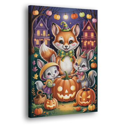 Adorable Animal TrickorTreat Cute Halloween Side - Canvas Wall Art