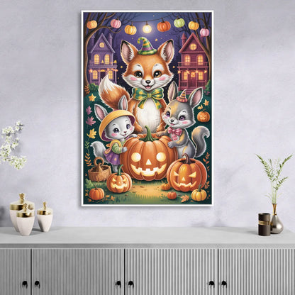 Adorable Animal TrickorTreat Cute Halloween Sitting Room - White Canvas Wall Art