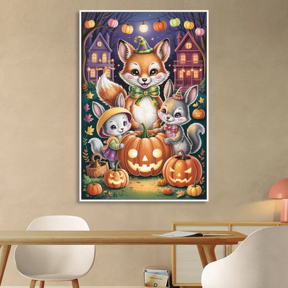 Adorable Animal TrickorTreat Cute Halloween Living Room - White Canvas Wall Art