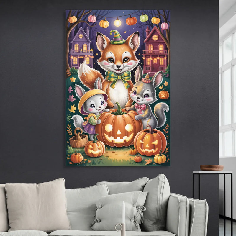 Adorable Animal TrickorTreat Cute Halloween Sitting Room - Canvas Wall Art