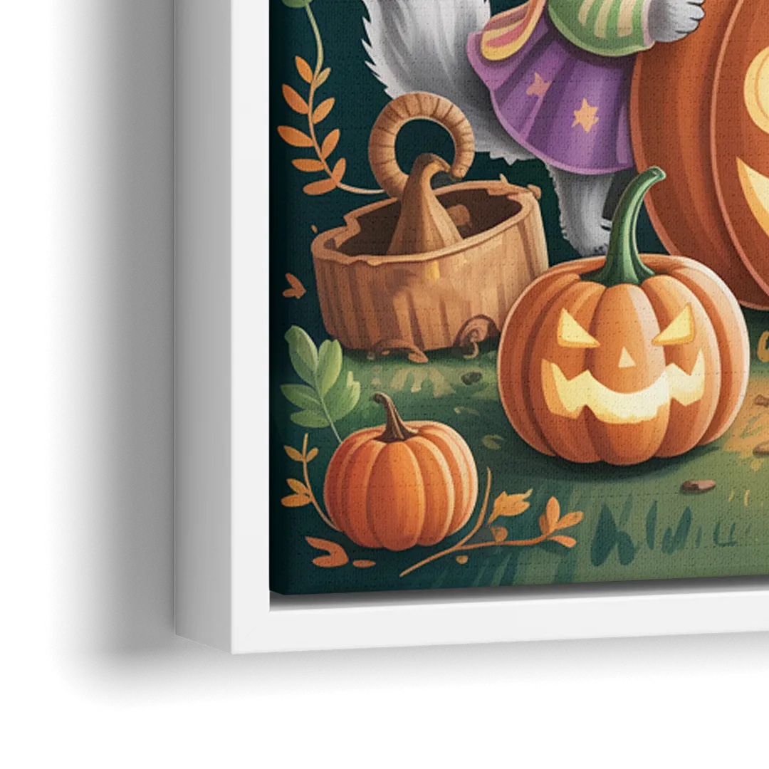 Adorable Animal TrickorTreat Cute Halloween - Close-Up White Frame Canvas