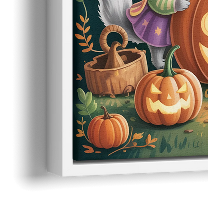 Adorable Animal TrickorTreat Cute Halloween - Close-Up White Frame Canvas