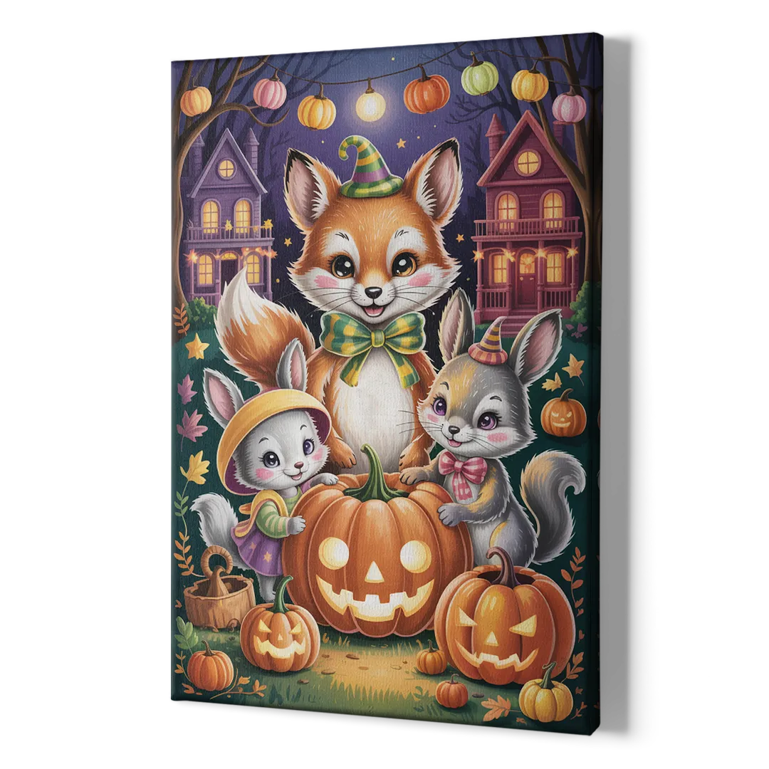 Adorable Animal TrickorTreat Cute Halloween - Canvas Print Art Sides