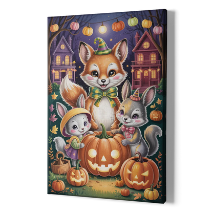 Adorable Animal TrickorTreat Cute Halloween - Canvas Print Art Sides