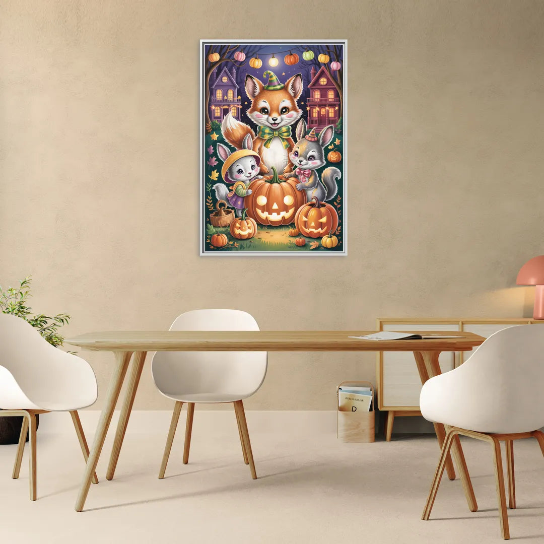 Adorable Animal TrickorTreat Cute Halloween - Living Room White Frame Canvas