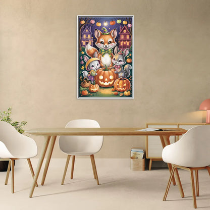 Adorable Animal TrickorTreat Cute Halloween - Living Room White Frame Canvas