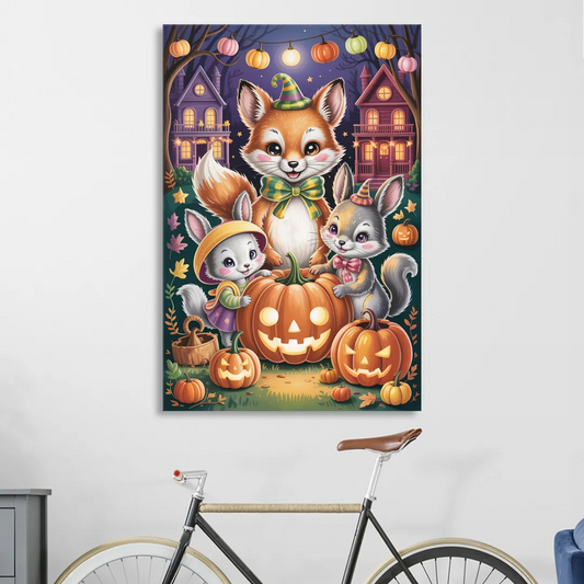 Adorable Animal TrickorTreat Cute Halloween Living Room - Canvas Wall Art