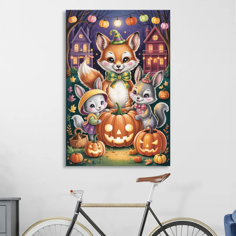 Adorable Animal TrickorTreat Cute Halloween Living Room - Canvas Wall Art