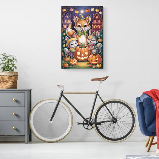 Adorable Animal TrickorTreat Cute Halloween - Canvas Wall Art Living Room