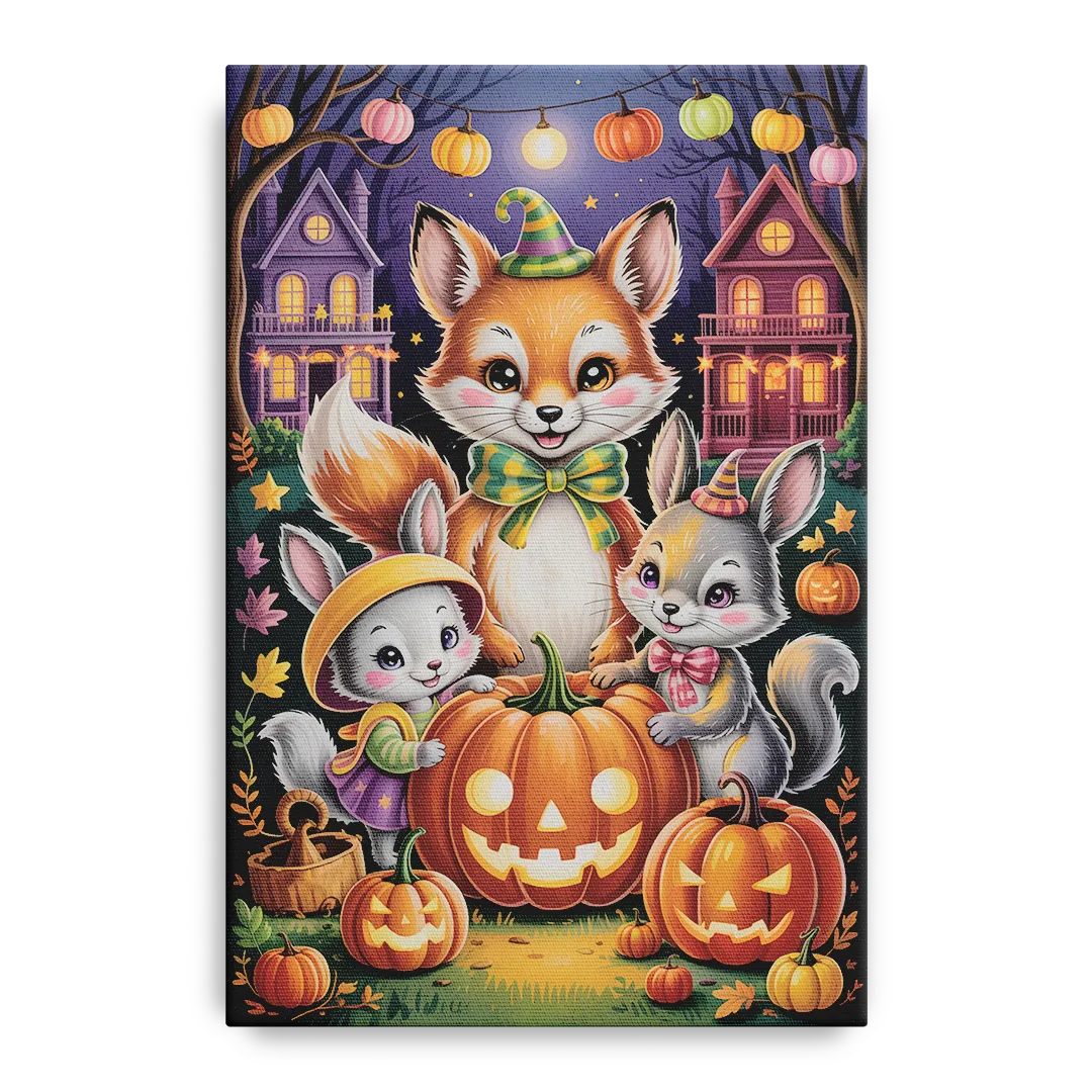 Adorable Animal TrickorTreat Cute Halloween Front - Canvas Wall Art