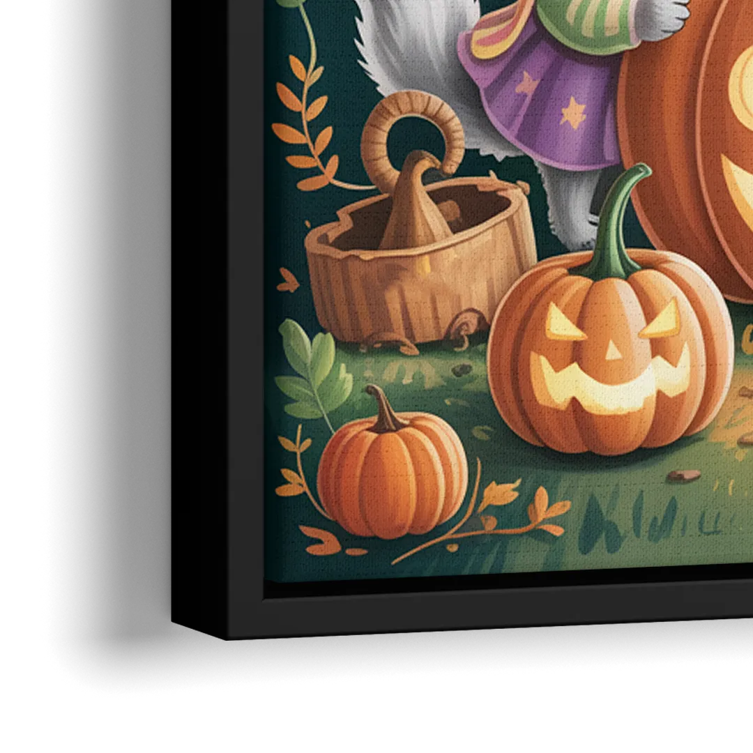 Adorable Animal TrickorTreat Cute Halloween - Close-Up Black Frame Canvas