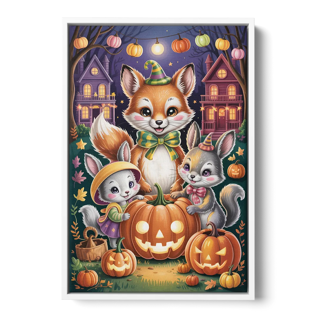 Adorable Animal TrickorTreat Cute Halloween Front - White Canvas Wall Art