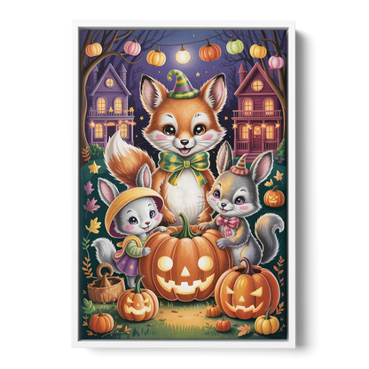 Adorable Animal TrickorTreat Cute Halloween Front - White Canvas Wall Art