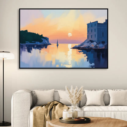 Adriatic Sunset Sitting Room - Black Canvas Wall Art