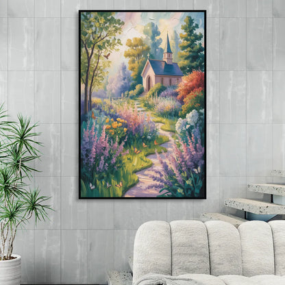 Aesthetic Christian Garden Serenity Sitting Room - Black Canvas Wall Art
