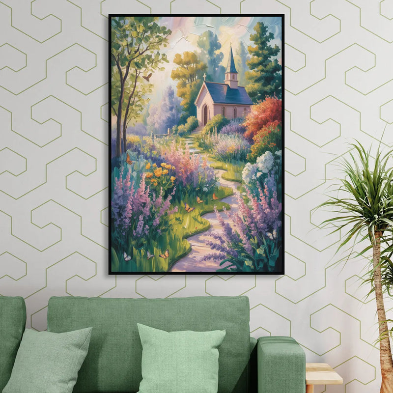 Aesthetic Christian Garden Serenity Living Room - Black Canvas Wall Art