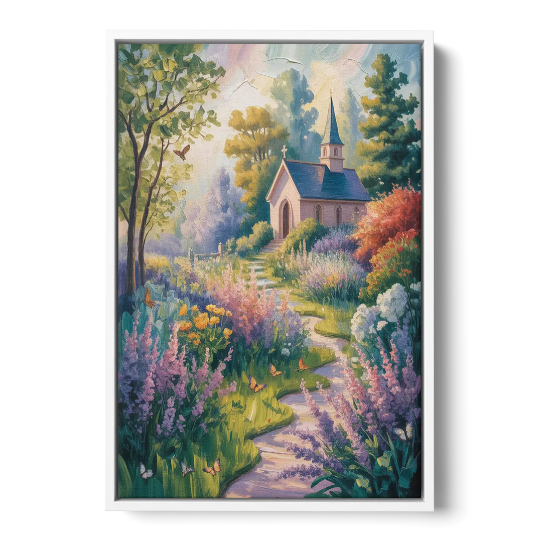 Aesthetic Christian Garden Serenity - White Frame Canvas