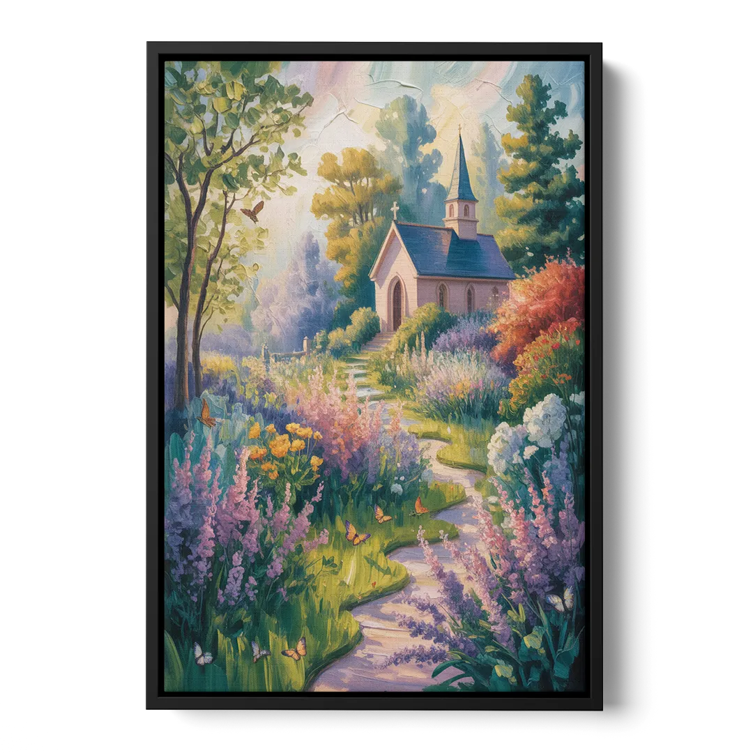 Aesthetic Christian Garden Serenity Front - Black Canvas Wall Art