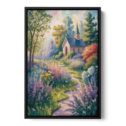 Aesthetic Christian Garden Serenity Front - Black Canvas Wall Art