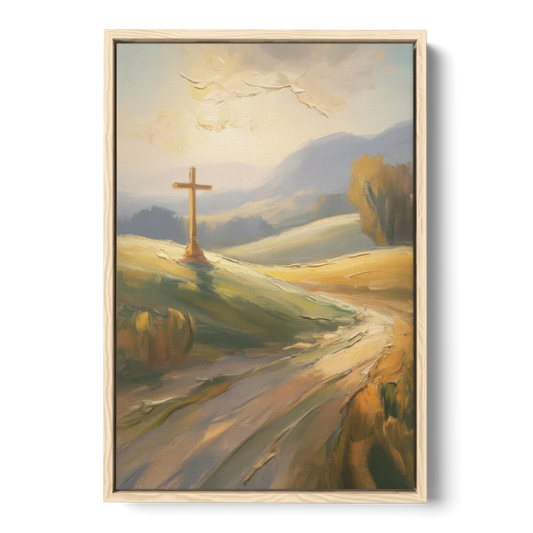 Aesthetic Christian Serene Hillscape - Oak Framed Canvas Wall Art - Front