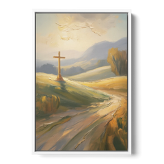 Aesthetic Christian Serene Hillscape - White Framed Canvas Wall Art - Front