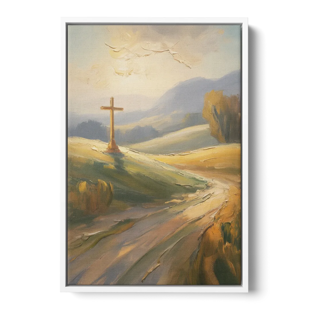 Aesthetic Christian Serene Hillscape - White Frame Canvas