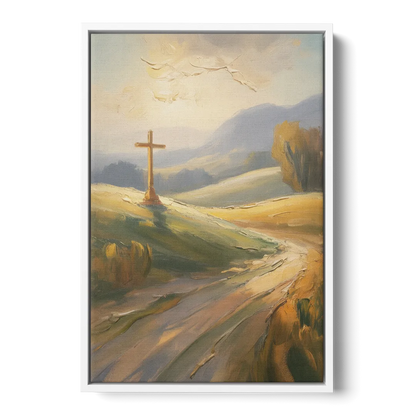 Aesthetic Christian Serene Hillscape - White Frame Canvas