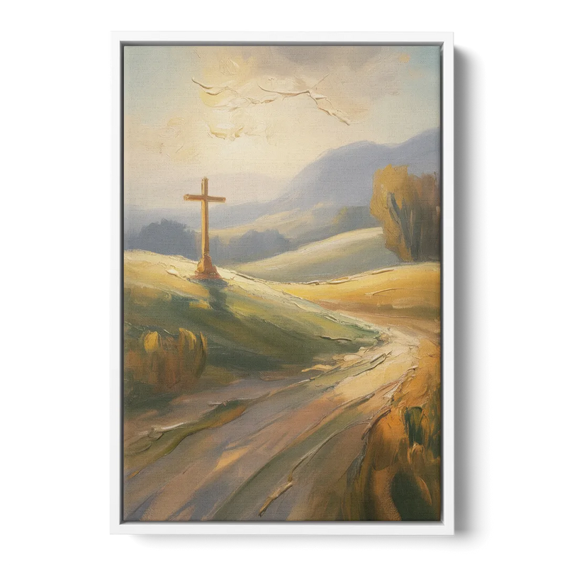 Aesthetic Christian Serene Hillscape Front - White Canvas Wall Art