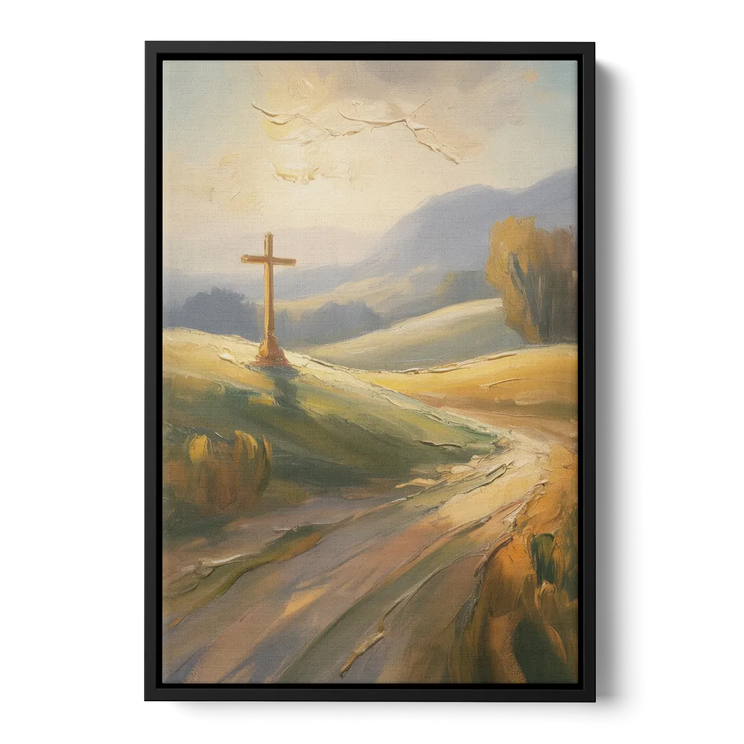 Aesthetic Christian Serene Hillscape Front - Black Canvas Wall Art