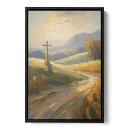 Aesthetic Christian Serene Hillscape Front - Black Canvas Wall Art