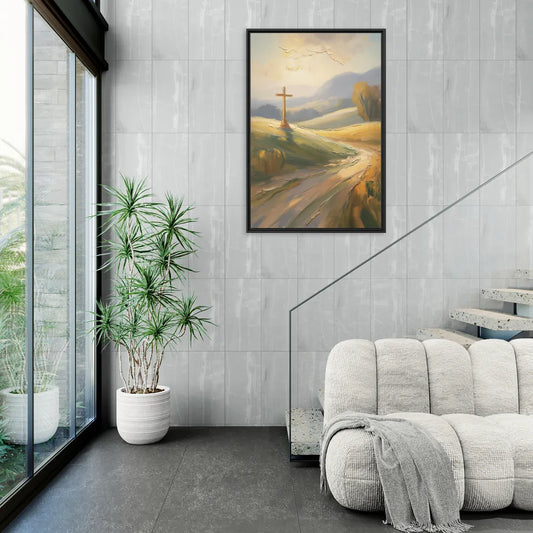 Aesthetic Christian Serene Hillscape - Living Room Black Frame Canvas