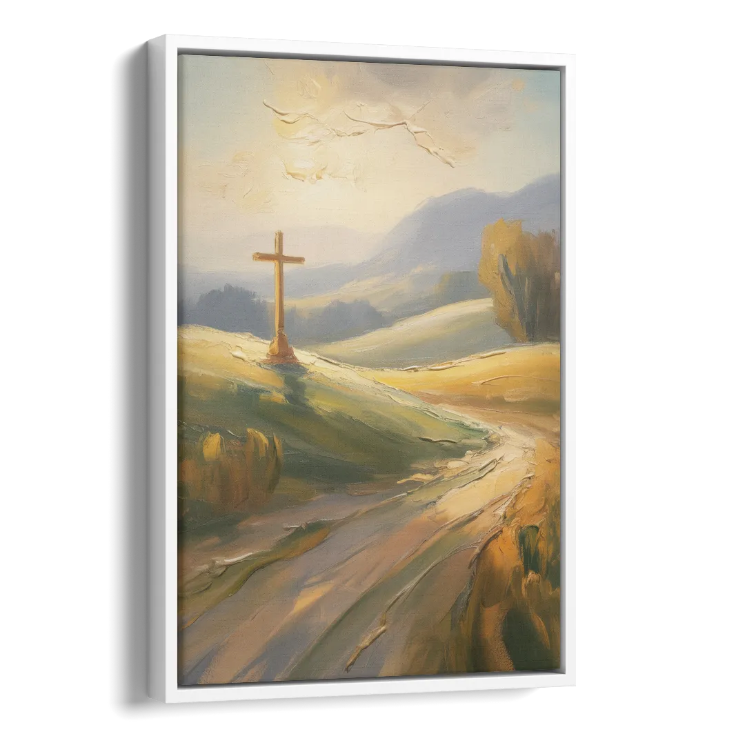 Aesthetic Christian Serene Hillscape Side - White Canvas Wall Art