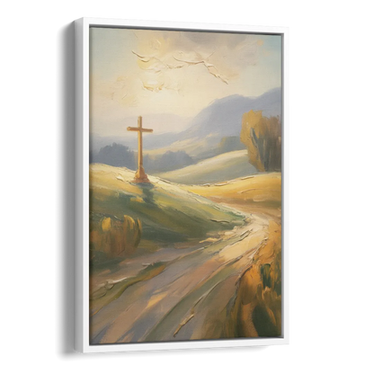 Aesthetic Christian Serene Hillscape Side - White Canvas Wall Art