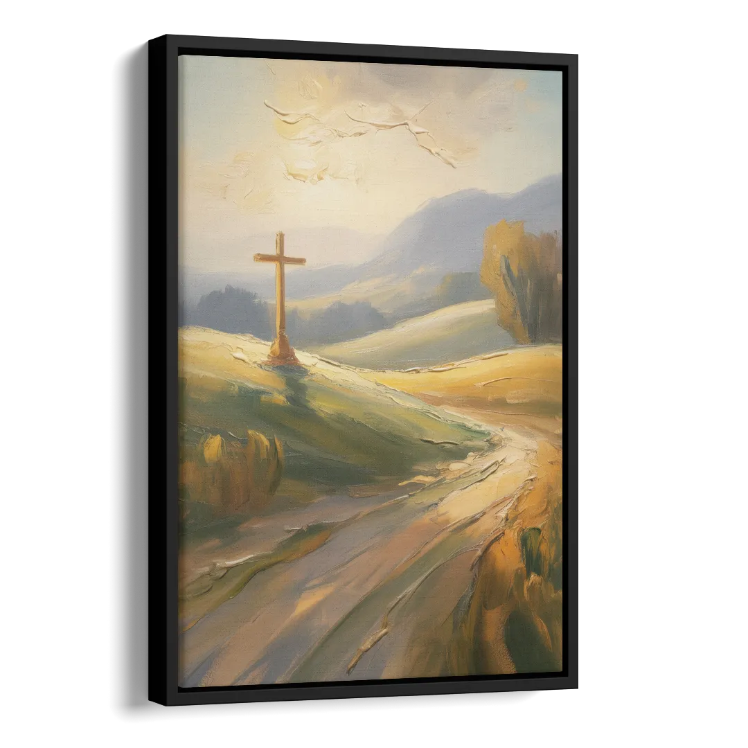 Aesthetic Christian Serene Hillscape Side - Black Canvas Wall Art