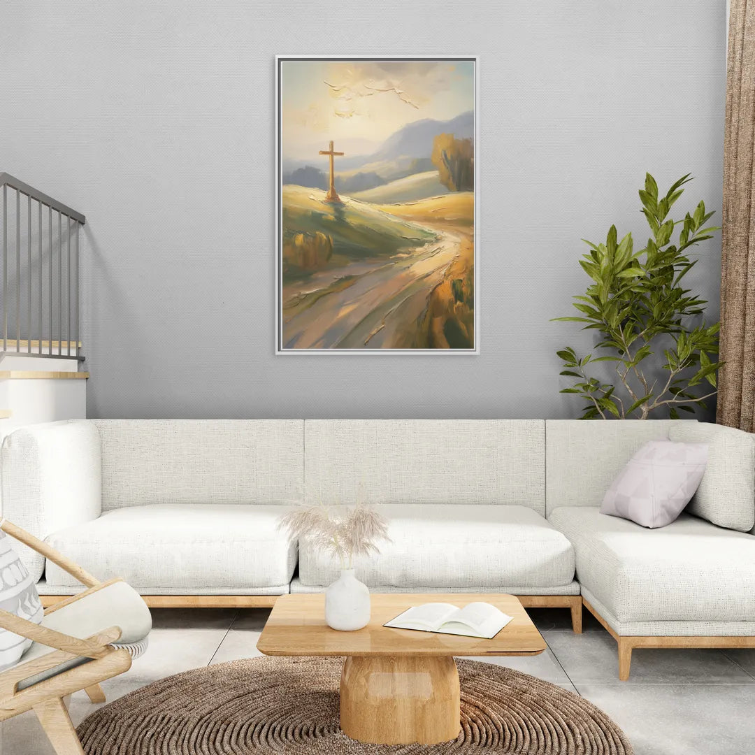 Aesthetic Christian Serene Hillscape - Living Room White Frame Canvas