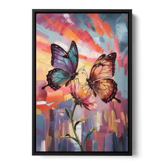 Affectionate Butterfly Kiss - Black Framed Canvas Wall Art - Front