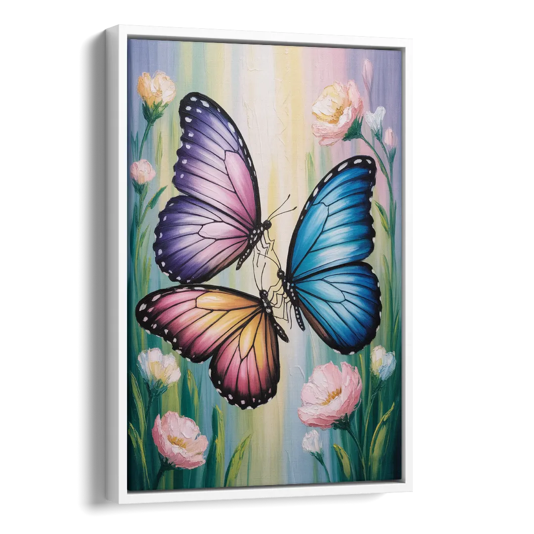Affectionate Butterfly Kiss Side - White Canvas Wall Art