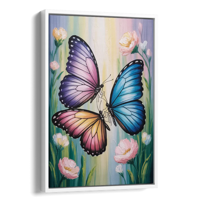 Affectionate Butterfly Kiss Side - White Canvas Wall Art