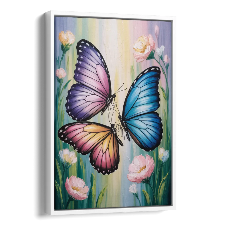 Affectionate Butterfly Kiss Side - White Canvas Wall Art