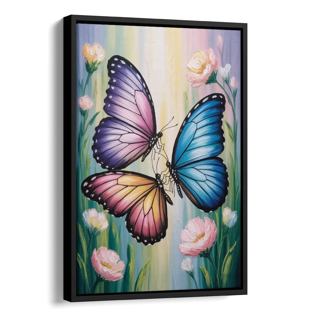 Affectionate Butterfly Kiss Side - Black Canvas Wall Art