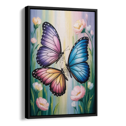 Affectionate Butterfly Kiss Side - Black Canvas Wall Art