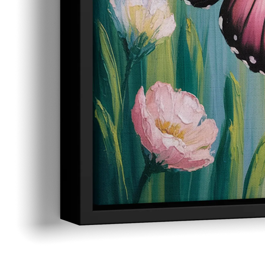 Affectionate Butterfly Kiss - Close-Up Black Frame Canvas