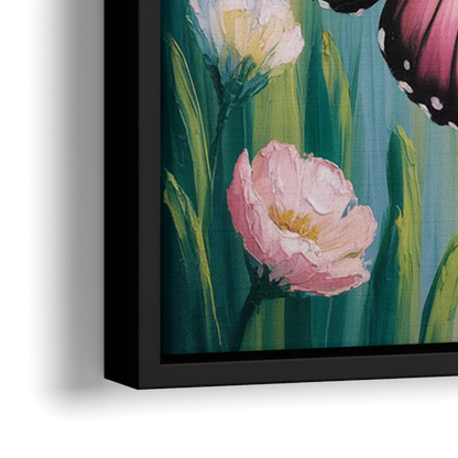 Affectionate Butterfly Kiss - Close-Up Black Frame Canvas