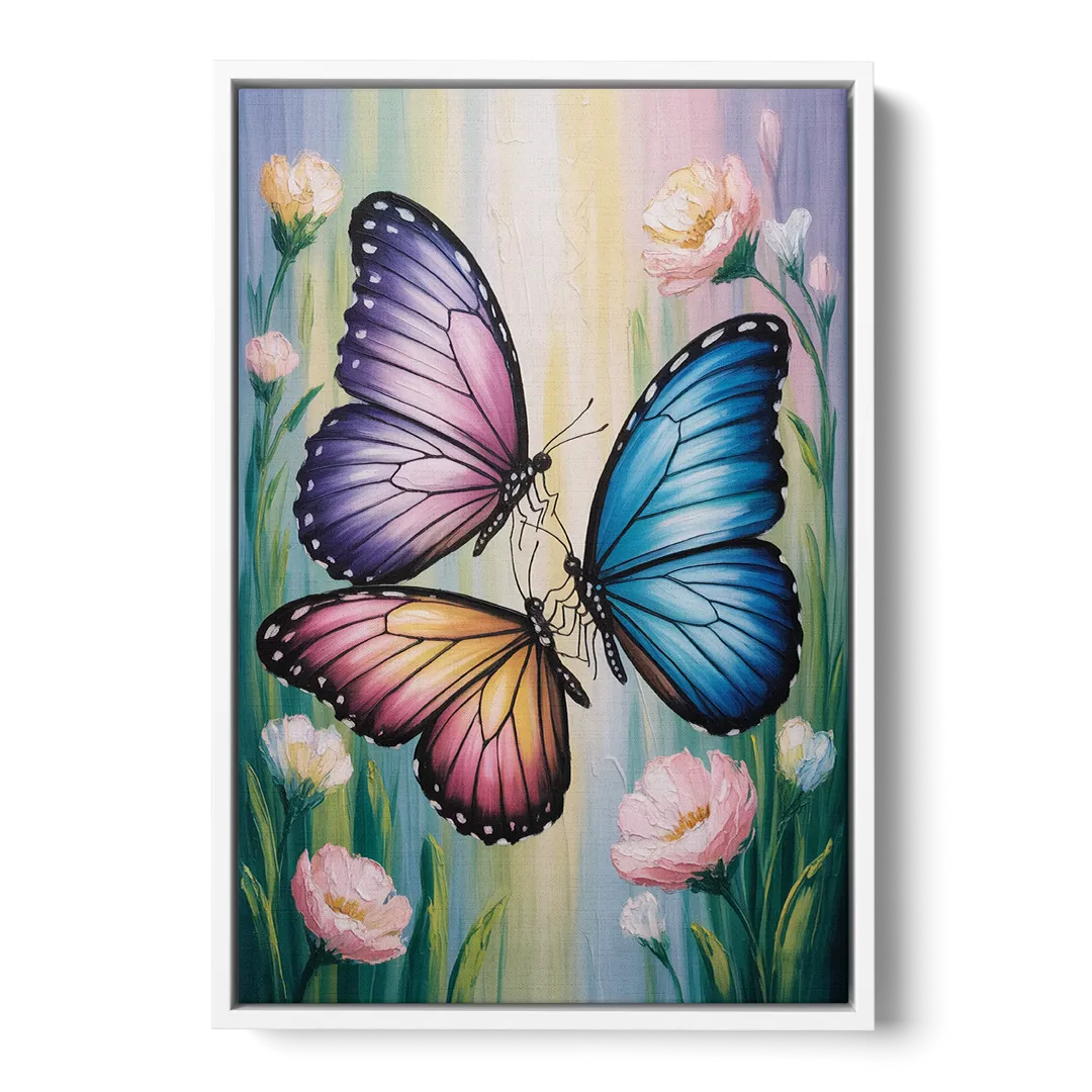 Affectionate Butterfly Kiss - White Frame Canvas