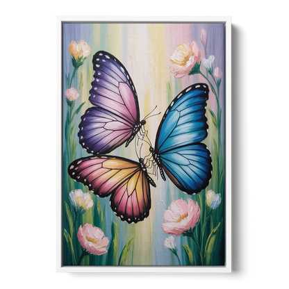 Affectionate Butterfly Kiss - White Frame Canvas